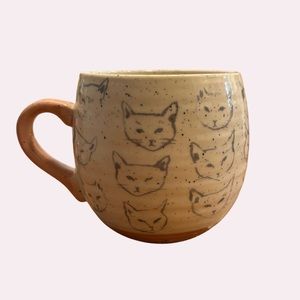 Anthropologie Signed - Leah Reena Goren - Cat Faces Cup Mug Pink Gray Coffee Tea
